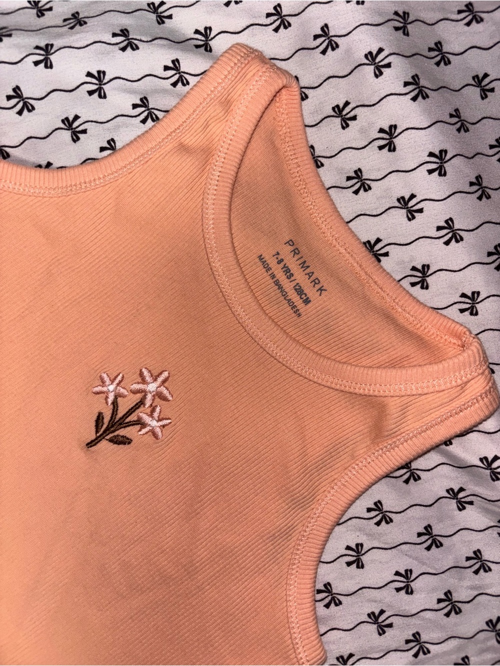 Primark Peach Floral Embroidered Ribbed Tank Top